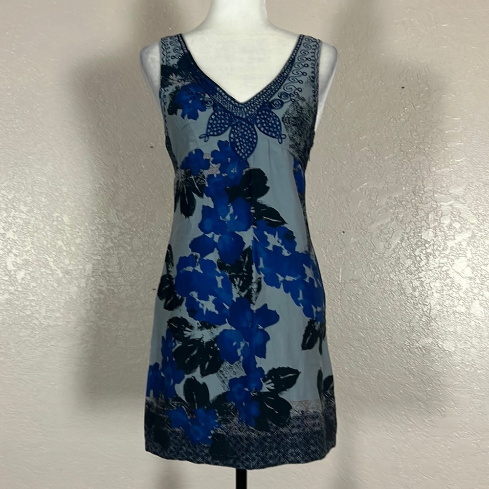 1465 Free People Y2K Blue Floral Embroidered Mini Dress Size 2
